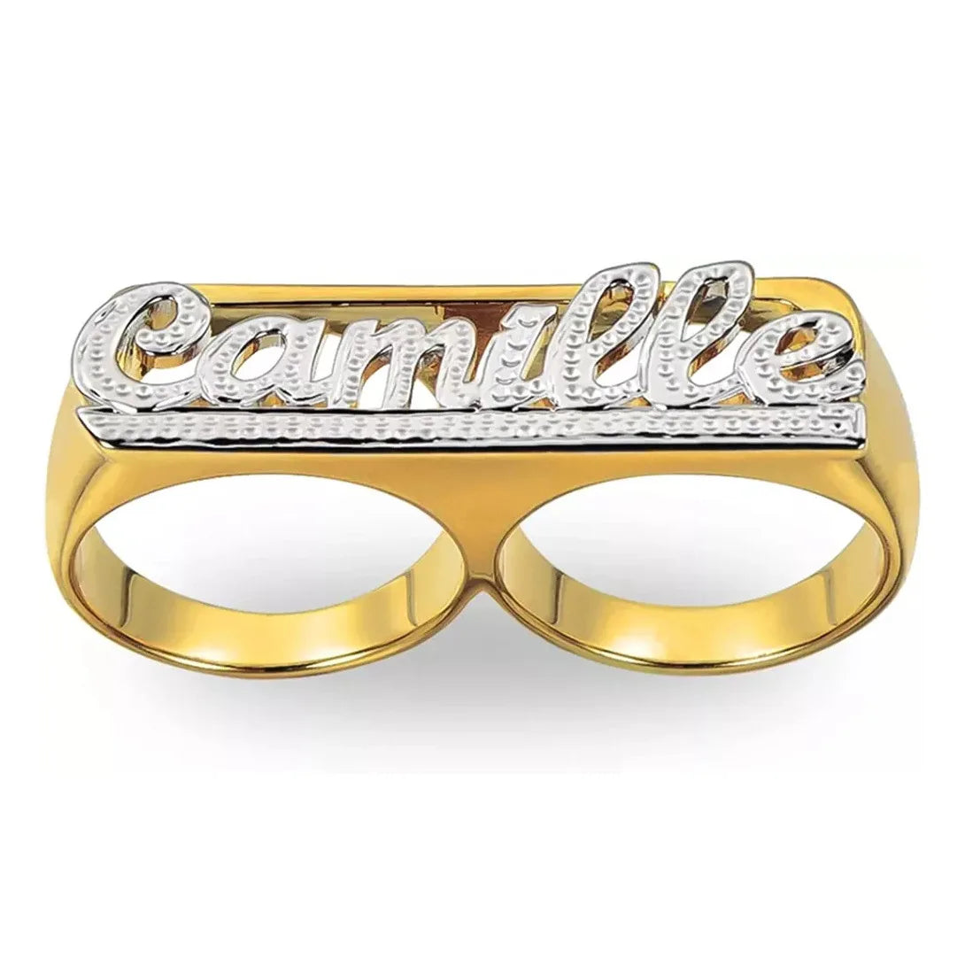 Winwinwin Name Custom Two-color Name Letter Diy Pattern Double Finger Men Rings Oem Personalized 3d 18K Gold Plated CLASSIC