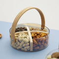 Living Room Glass Fruit Plate Transparent Ice Bucket Salad Bowl Snack Storage Basket With Wooden Handle