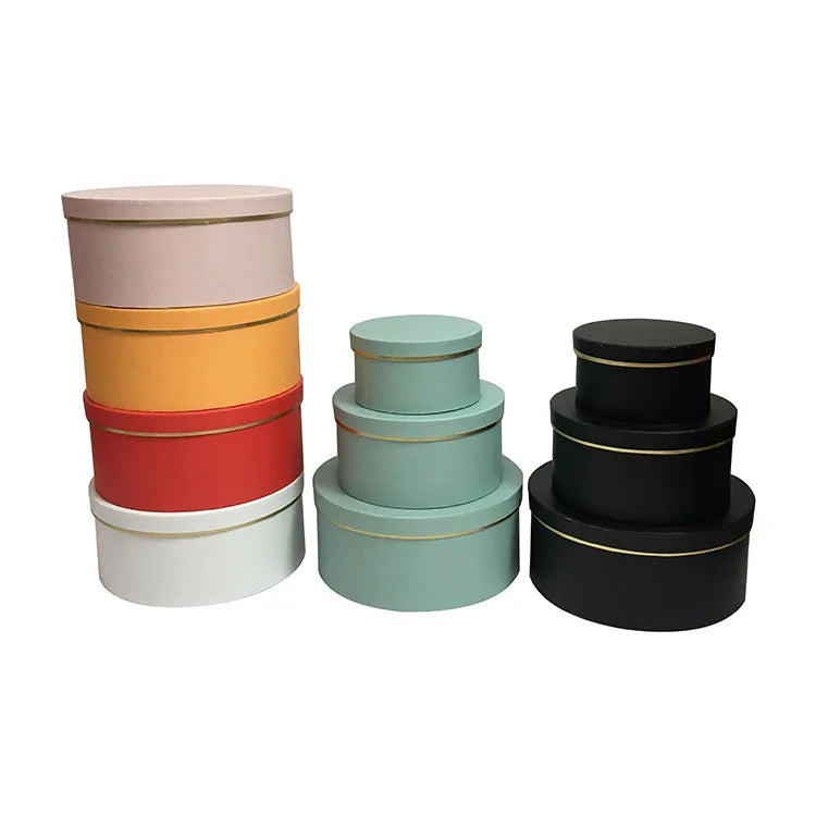 Simple Solid Color Round Set Three Flowers Gift Box Round Fruit Box Valentine's Day Gift Box Hug Bucket