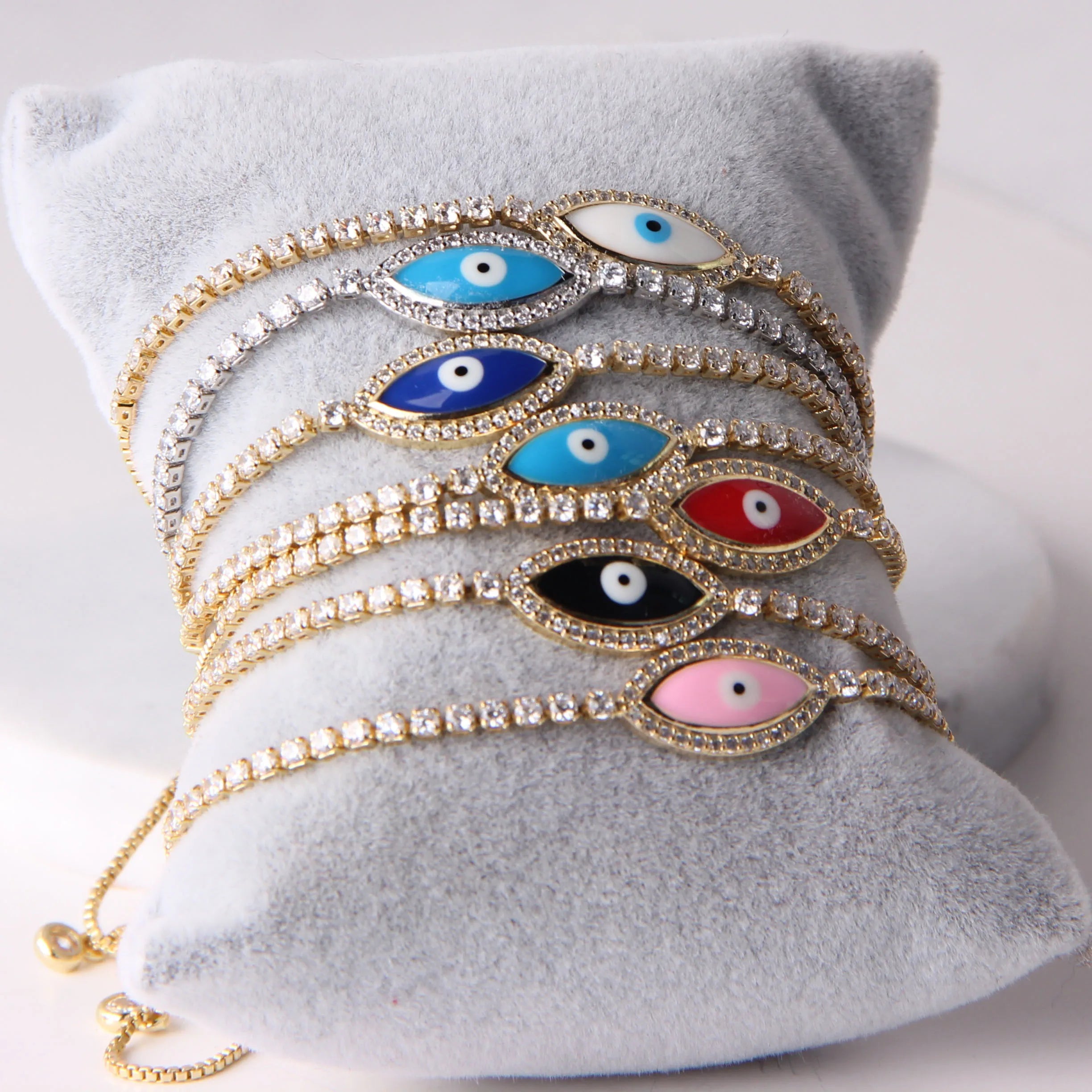 New Product Trendy Classic Gold-plated Blue Enamel Evil Eyes Adjustable Enamel Bracelet for Women