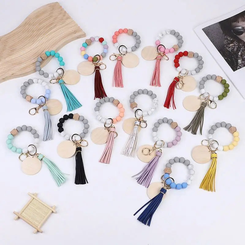 Custom Design Silicone Key Ring Bracelet for Women Elastic Wristlet Keychain House Car Key Ring Holders