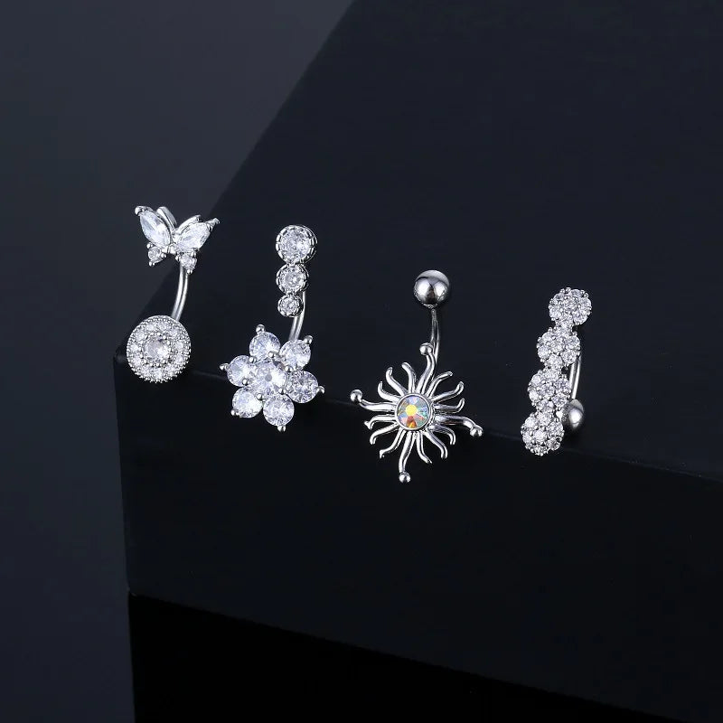 ZF Wholesale Hypoallergenic Belly Button Ring 316L Surgical Steel Belly Rings Butterfly  Belly Piercing Jewelry for Women Girls