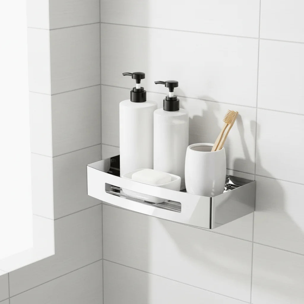 Modern Stainless Steel Wall-Mounted Square Storage Basket Metal Bathroom Shower Caddy Durable Custom Size for Apartment Hotel