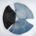 Blue Denim Distressed Jeans Bucket Hat 60cm Unisex Designer Silk Pigment Wash Bleached Printed Famous Brand for Daily Use