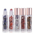 In Stock 10ml clear Glass Roll on Bottle With Rose Gold Lid and Crystal/gemstone Roller/Chips Inside