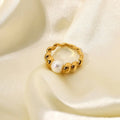 Popular 18k Gold Pvd Plated Carnelian Crystal Red Onyx Ring Stainless Steel Colorful Black Green Onyx Stone Pearl Finger Ring