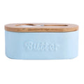 Wholesale Large Ceramic Butter Dish with Wooden Bamboo Lid Rectangle Airtight Butter Keeper with Knife