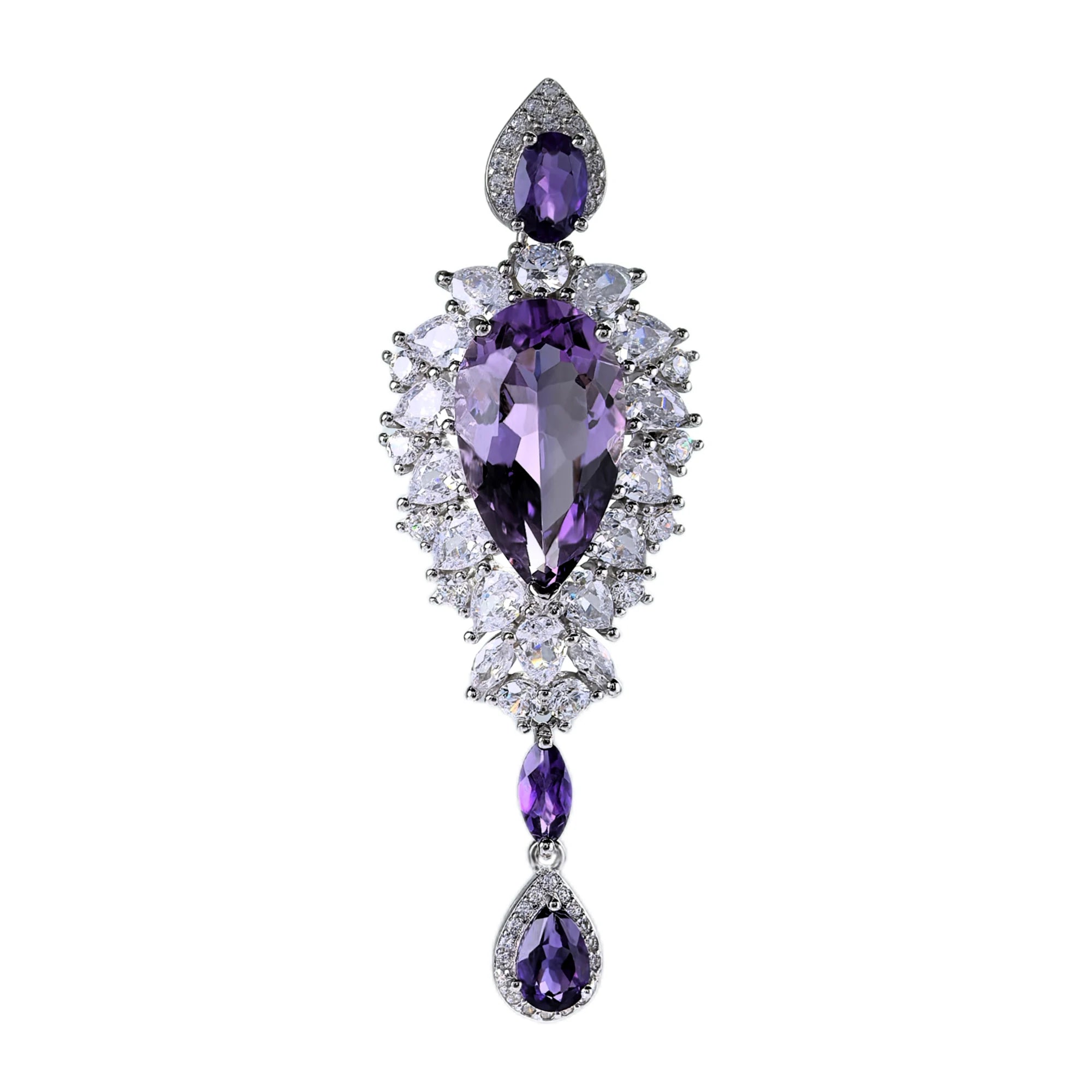 Shimmering Rhodium Plated 925 Silver Natural Amethyst Pendant for Women's Party Wear