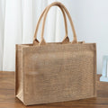Custom Eco-Friendly Printed Burlap Jute Tote Bag Reusable Shopping Bag with Long Cotton Handle for Gifts with Custom Logo