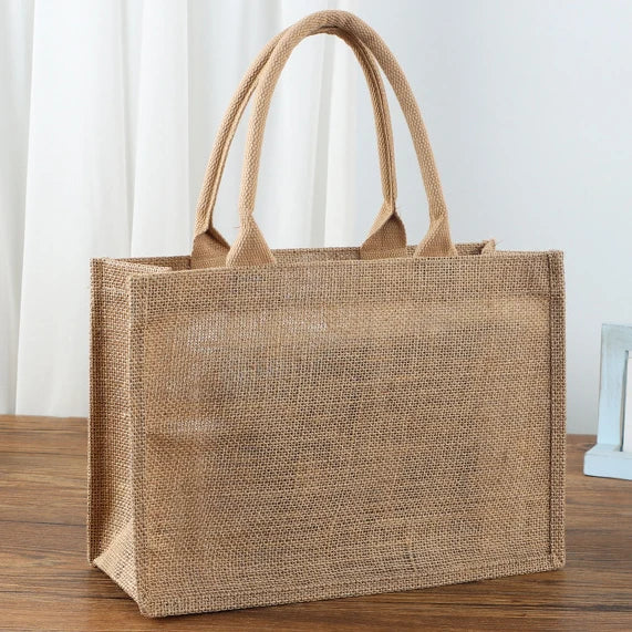 Custom Eco-Friendly Printed Burlap Jute Tote Bag Reusable Shopping Bag with Long Cotton Handle for Gifts with Custom Logo