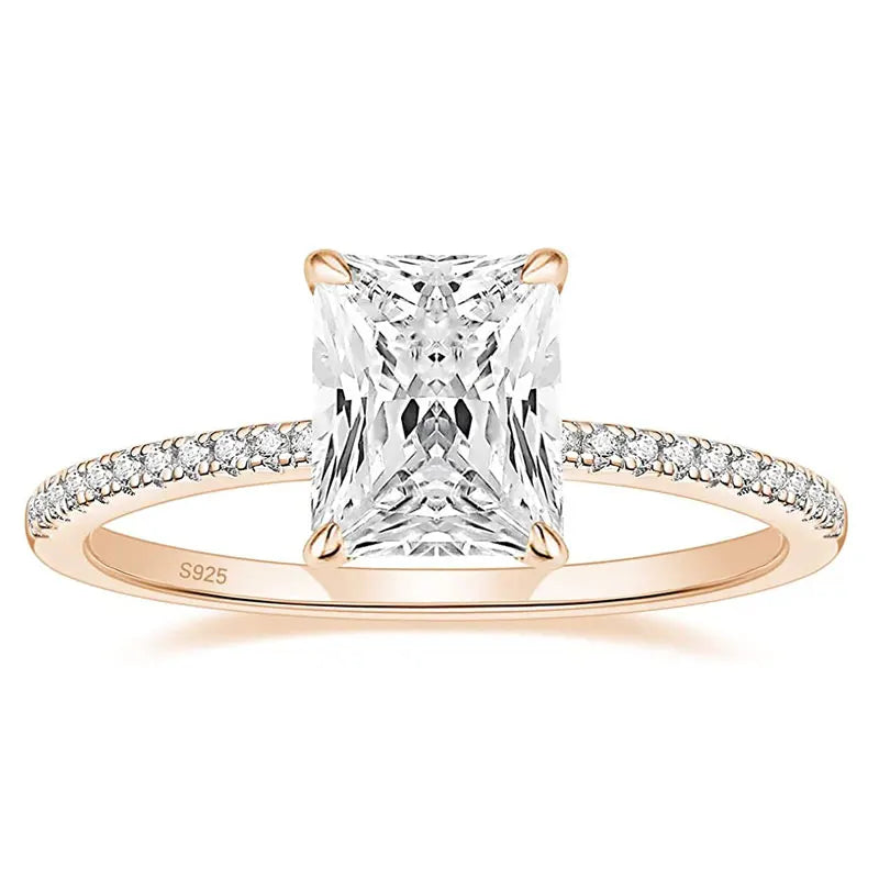 OAHLAN Fashion Jewelry 3CT Rose Gold Radiant Cut Solitaire Cubic Zirconia Wedding Promise 925 Sterling Silver Rings for Women