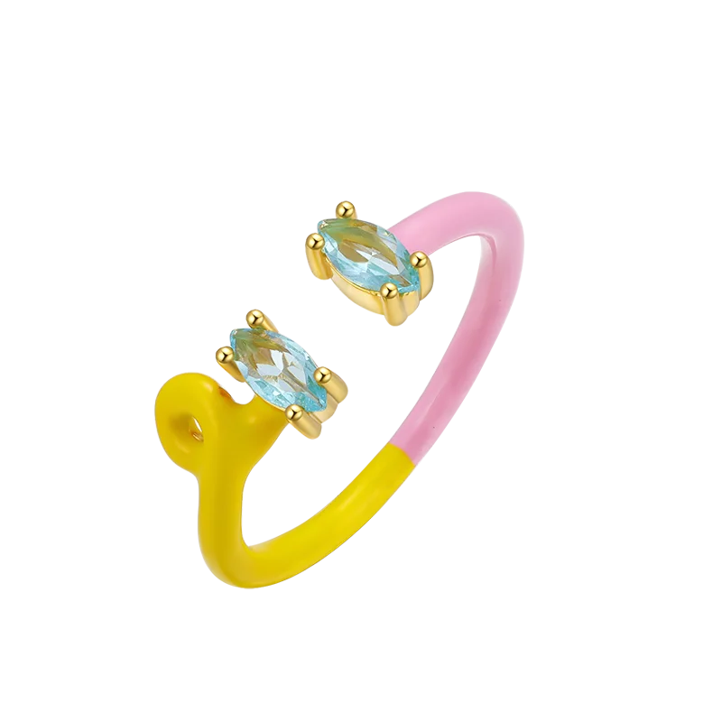 CANNER Summer Trend S925 Sterling Silver Candy Color Enamel Drip Open Ring