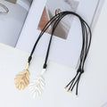 Fashionable  Alloy Large Leaf Pendants Black Leather Cord Statement Necklace for Women