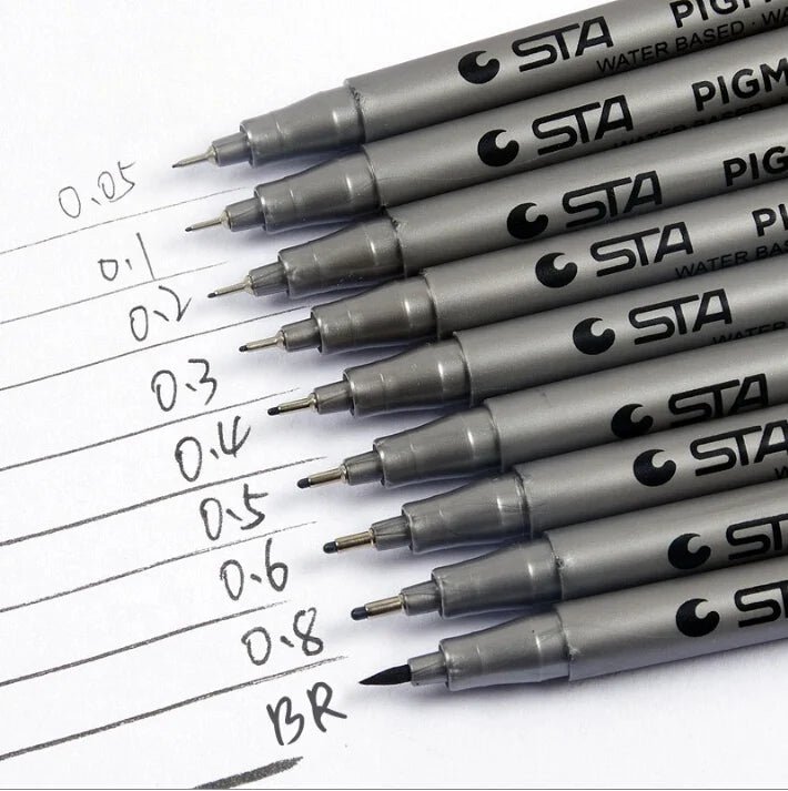 9PCS/SET Black Fineliner Liner Micron Needle Pen Drawing Sta Pigment Fine Liner Sketch Markers