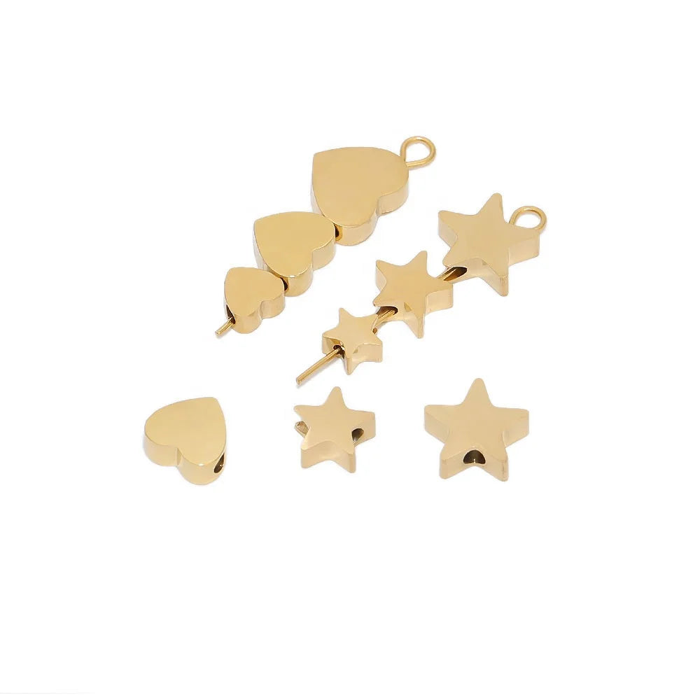 Five-Pointed Star Heart-Shaped Love Punched Beads Bracelet Necklace Separated Beads for Diy Jewelry Making Accessories