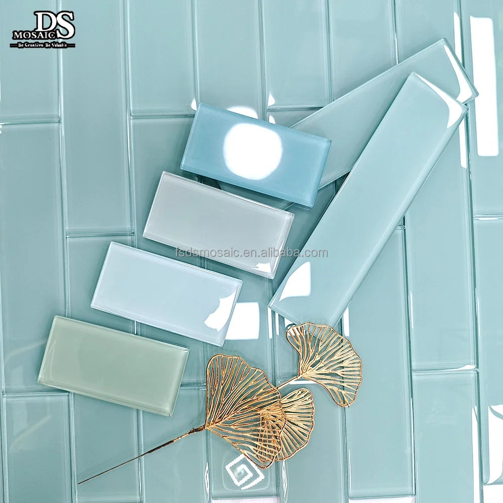 Classic Brick Glass Mosaic Subway Tiles Glossy Strip Pattern for Apartment Wall Decor Silver and Rose Gold Glass Mosaic Tiles