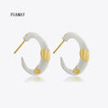 FUAMAY 925 Silver Earrings Big Gold Plated Love Heart CC Hoop Turquoise White Enamel Geometric Wedding Gift Jewelry with Zircon