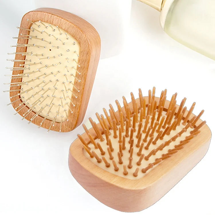Unique Beechwood Air Cushion Hair Brush with Bamboo/Steel Combs Professional Cute Design Portable Travel & Detangling Hair Brush