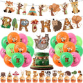 Forest Animals Children Birthday Party Venue Decorations Cute Animals Balloon Pull Flag Cake Topper Set Birthday Party Supplies