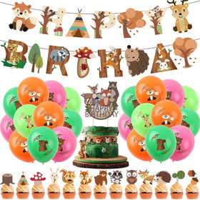 Forest Animals Children Birthday Party Venue Decorations Cute Animals Balloon Pull Flag Cake Topper Set Birthday Party Supplies