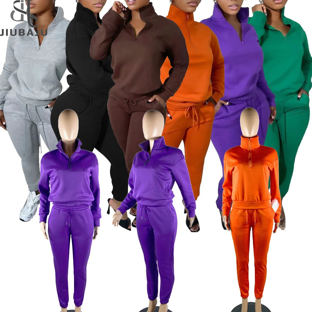 2023 Autumn Women Solid Two Piece Pants Set Casual Long Sleeve Zipper Pullover Top Lady Tracksuits
