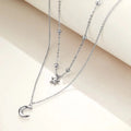 Trendy Jewelry 925 Sterling Silver Rhodium Plated Double Layer Moon and Star Chokers Necklace