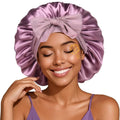 QINYAN Wholesale Satin Bonnet Custom Purple Bonnets and Satin Hair Wraps for Women Daily Sleep Care with Curly Design