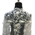 Latest White African Embroidery Lace Fabric With Beads Beautiful French 3D Flowers Net Lace Wedding Dress
