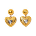 Tarnish Free Heart Drop Earrings 18k Gold Plated Heart Pendant Crystal Stainless Steel Earrings for Women Valentine's Day Gift