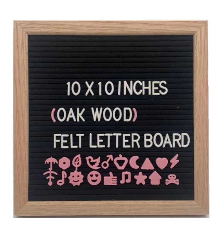 Hot Sale Custom Color 10 X 10 Inches Oak Solid Wood Frame Black Handmade Craft Felt Letter Board for Home Wall Decor