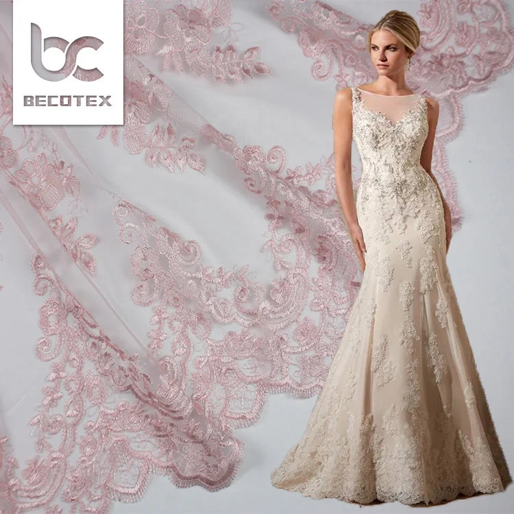 Wholesale High Quality Flower Embroidery Lace Fabric for Wedding Dress