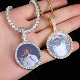 Wholesale Custom Made Photo Necklace Memory Medallions Solid Pendant Necklace for Men Hip Hop Cubic Zircon Jewelry