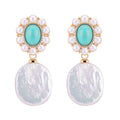 Wholesale Natural Freshwater Baroque Pearl Earrings Turquoise Design Style Jewelry