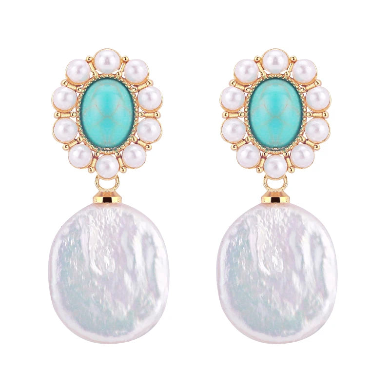 Wholesale Natural Freshwater Baroque Pearl Earrings Turquoise Design Style Jewelry