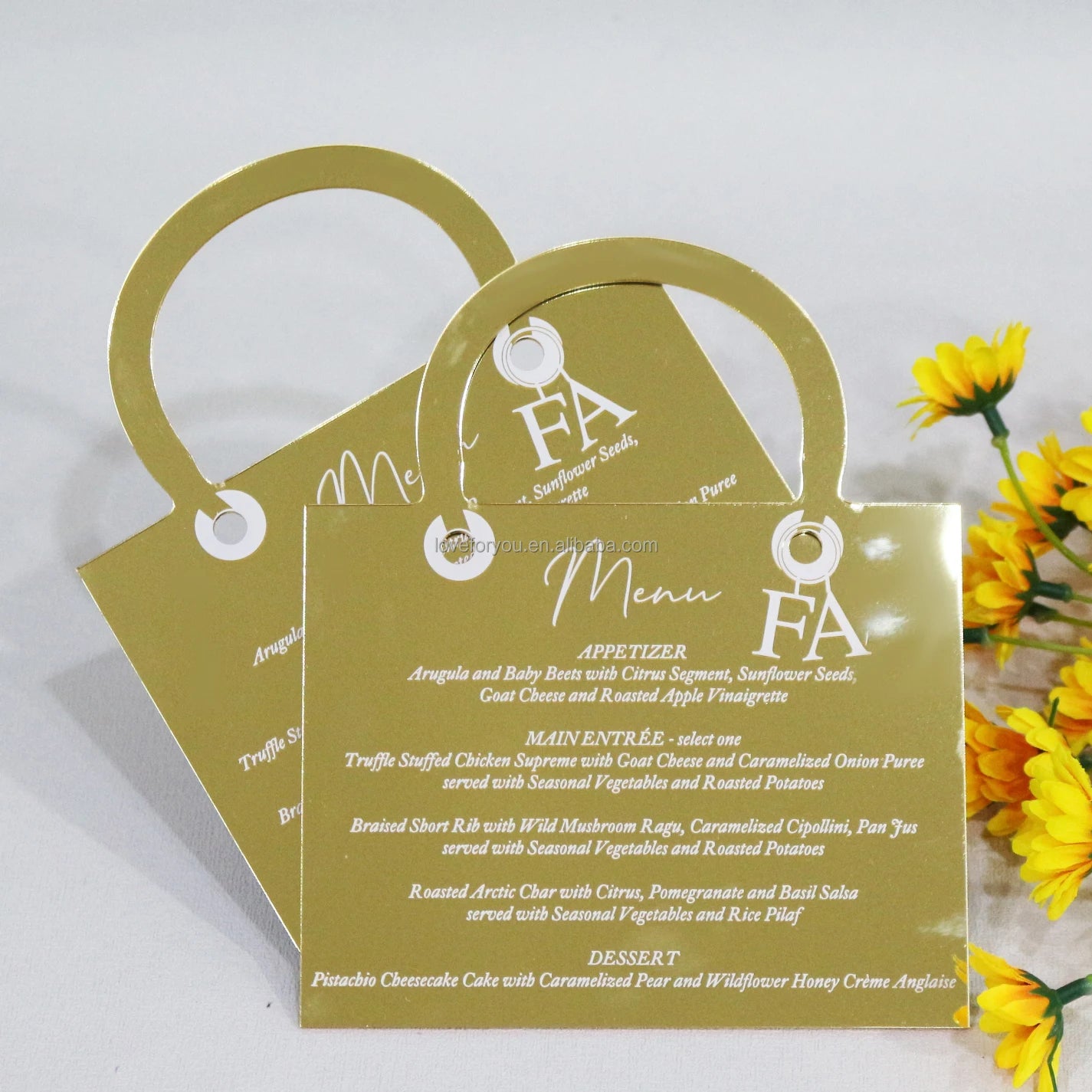 Luxury Handbag Shape Wedding Menu With Handle Gold Mirror Wedding Menu Sign Wedding Signage