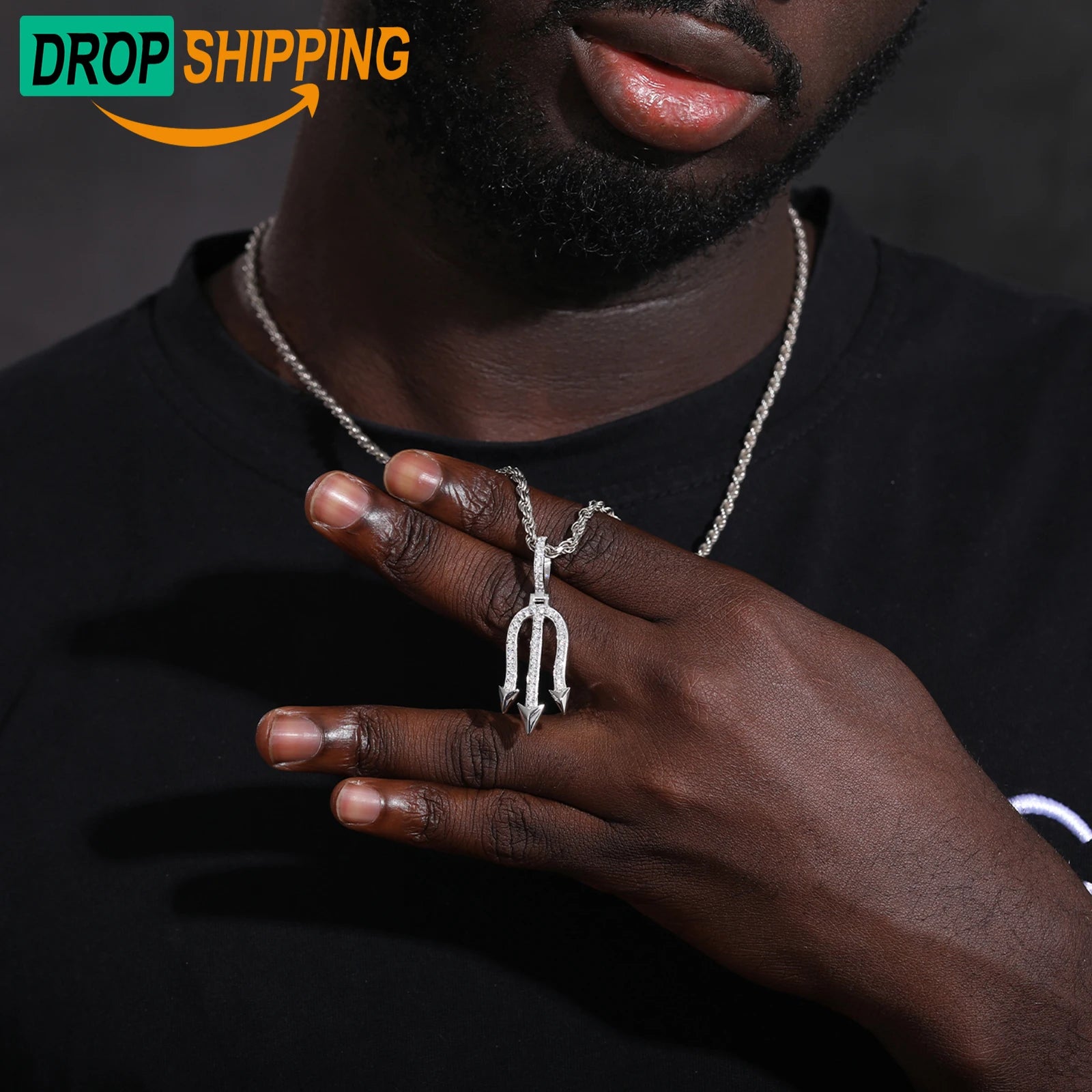 Dropshipping Pass Diamond Tester Hip Hop Jewelry 925 Sterling Silver VVS Moissanite Iced Out Trident of Poseidon Pendant