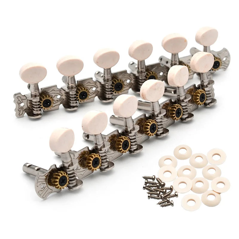 12 String 1R1L Machine Heads/Tuners Classic Folk Style Nickel White Plastic Button