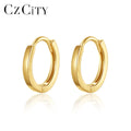 CZCITY Silver 14k Gold Plated  925 Sterling Silver Simple Girl S925 Earring Small for Woman Round Hoop Earring