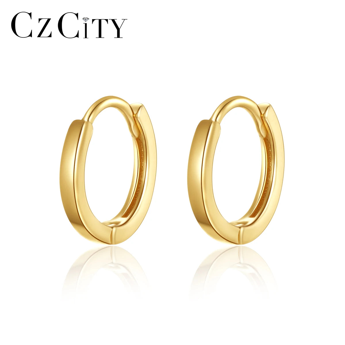 CZCITY Silver 14k Gold Plated  925 Sterling Silver Simple Girl S925 Earring Small for Woman Round Hoop Earring
