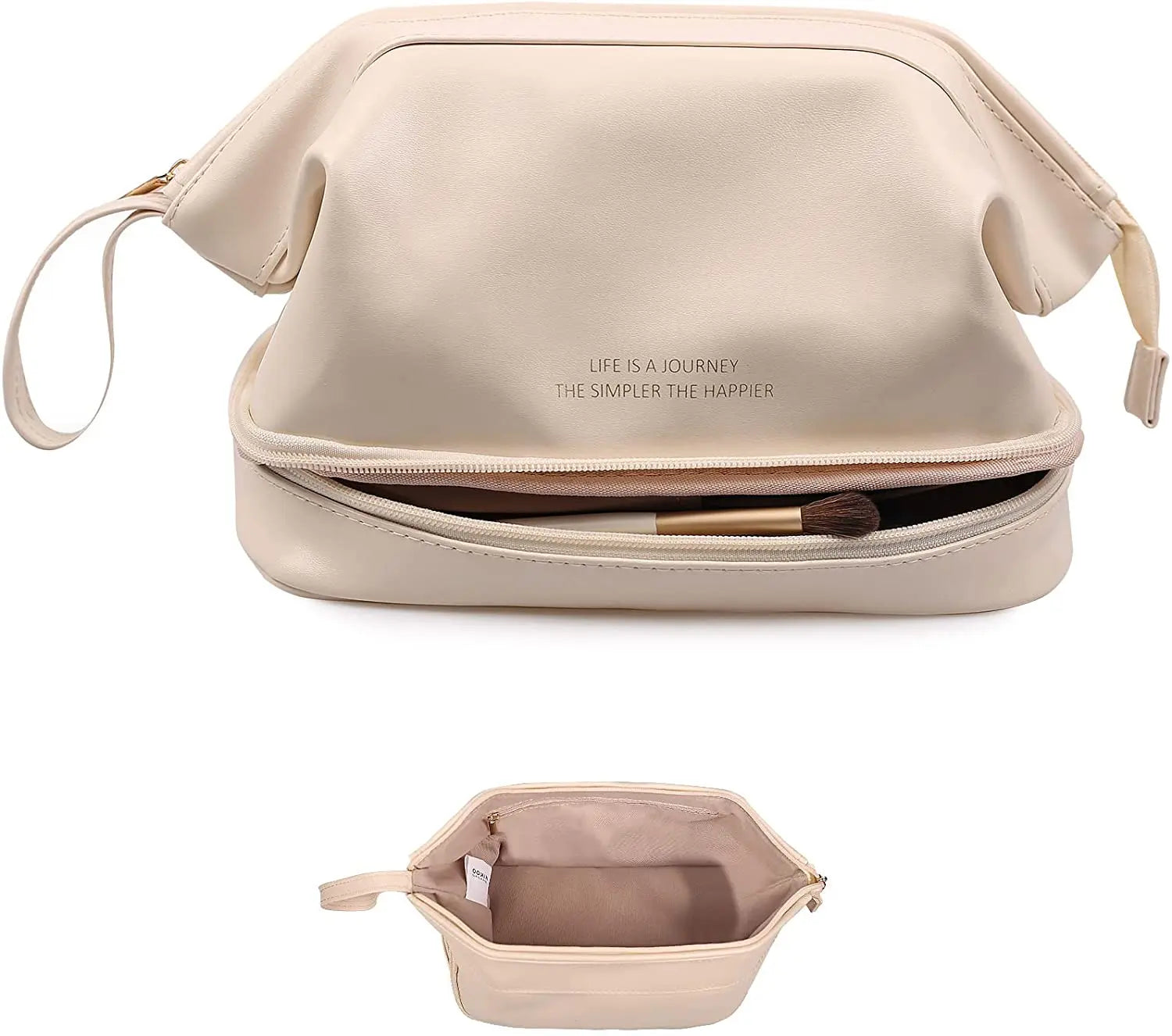 Large Makeup Bag Double Layer Cosmetic Bag Travel Portable Leather Toiletry Bag Roomy for Women