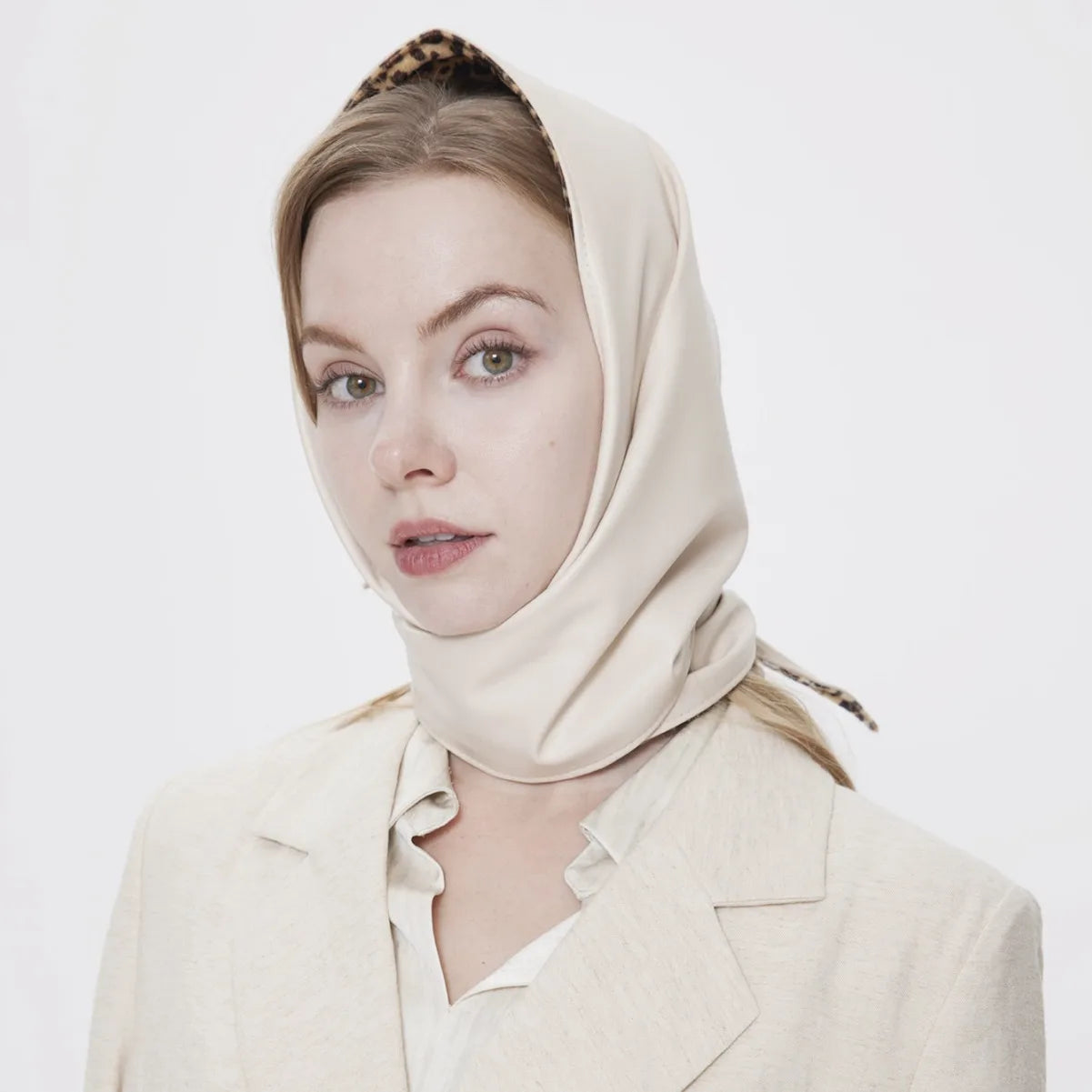 New Trendy Premium Hijab Leather Triangle Hair Scarf Leopard Print Windproof Warm Hair Scarf