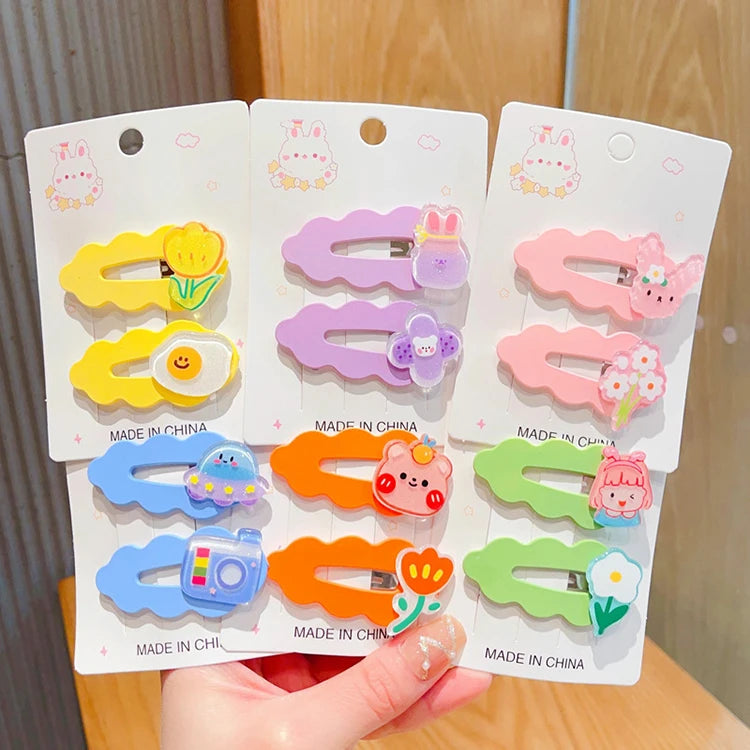 2pcs Set 6cm Acrylic Hair Clips Cartoon Animal Flower Hairpins Kids Hair Accessories for Girls Hair Decoration