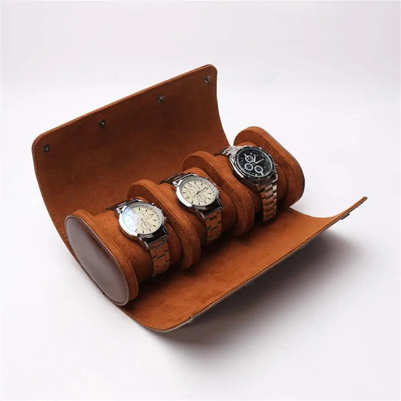 3-Slot Watch Roll Travel Case Portable Vintage Leather  Display Case Watch Storage Box Watch Organizers of Men Gift