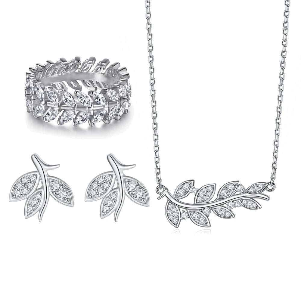 Silver Jewelry Sets Women Leaf Shaped Trendy Fashion Rhodium Plated 925 Sterling Silver Jewelry Sets