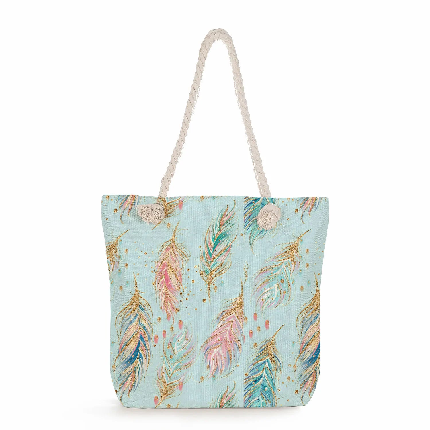 Manufacturer Wholesale Summer Feather Print Handbags Student Travel Print logo Custom Pattern Portable Single Shoulder Beach Bag