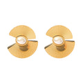 Statement Exaggerated Large Gold Plated Stainless Steel Sector Irregular Size Oval Imitation Pearl Stud Earring for Unisex