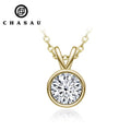 Fast Delivery 14k Gold Plated S925 Silver Bezel 1ct 2ct Cubic Zirconia Women 2 Carat Solitaire CZ Round Necklace