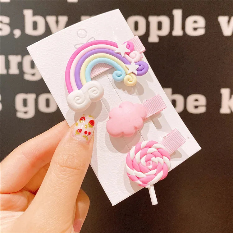 3pc/set Cute Girl Cloud Lollipop Rainbow Hairpins Cartoon Bobby Pin Hair Clips for Girls Children Headband Kids Accessories
