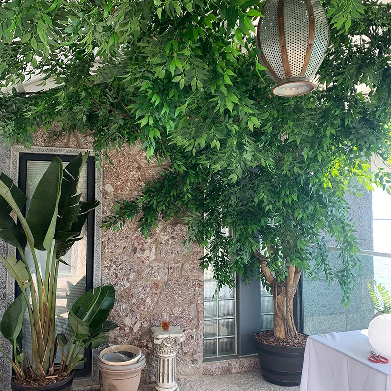 O-X592 Wholesale High Simulation Banyan Tree Leaves Artificial Hanging Plant Garden Shop Decorations Large Artificial Wall Plant