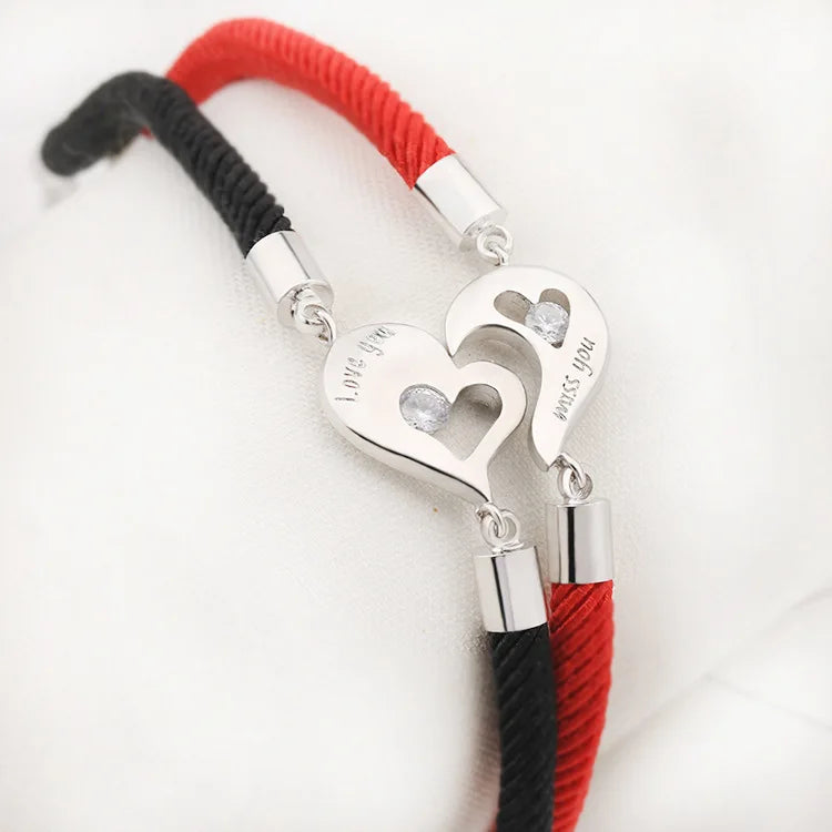2pcs / Set Puzzle Heart Pendant Couple Bracelet Heart Love Charm Jewelry Lucky Red Rope Bracelets Lover Gift for Women Men